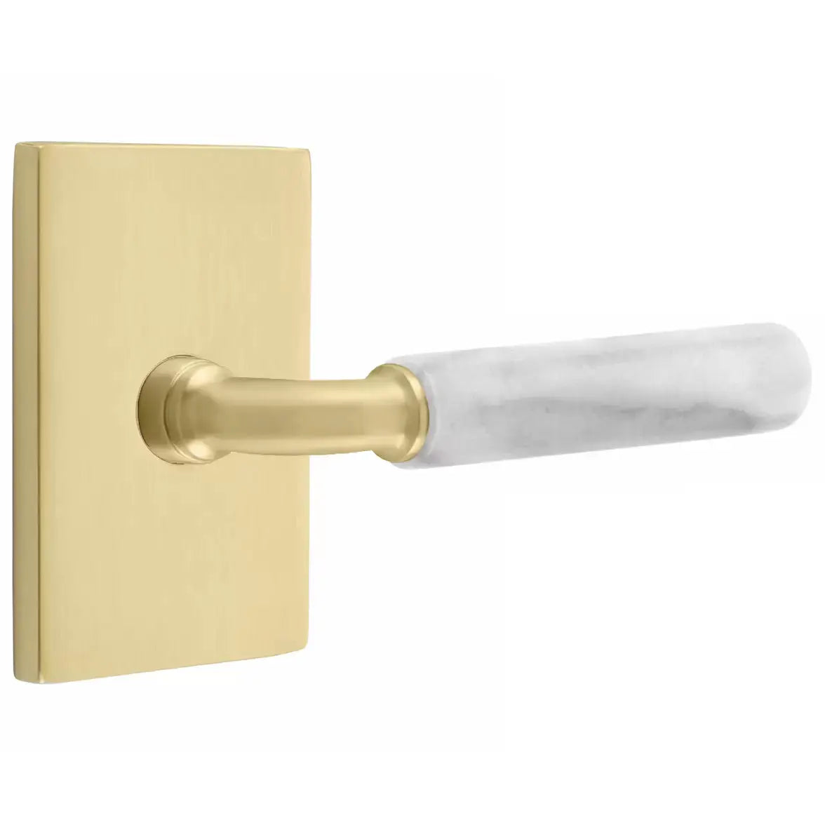 Emtek White Marble Lever with R-Bar Stem and Modern Rectangular Rose by Emtek