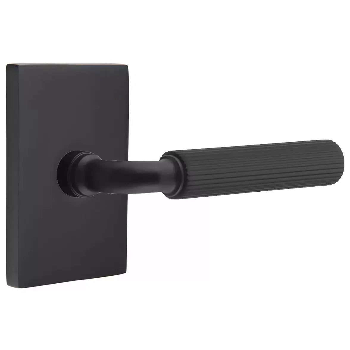 Emtek Straight Knurled Lever with R-Bar Stem and Modern Rectangular Rose by Emtek