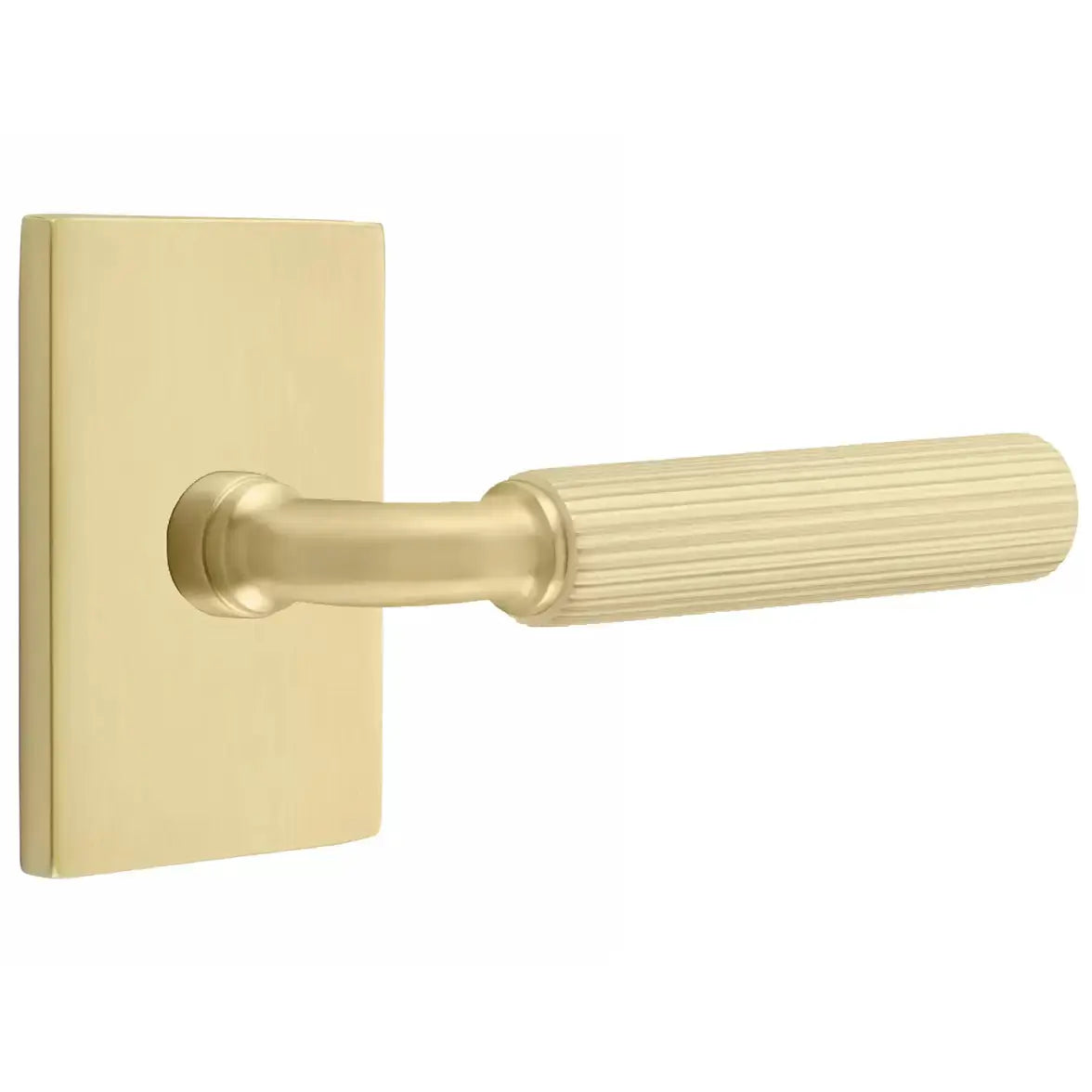 Emtek Straight Knurled Lever with R-Bar Stem and Modern Rectangular Rose by Emtek