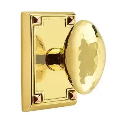 Emtek Hammered Egg Door Knob with Arts and Crafts Rectangular Rose by Emtek