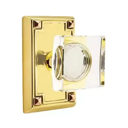 Emtek Modern Square Glass Door Knob with Arts and Crafts Rectangular Rose by Emtek