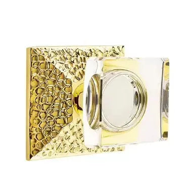 Emtek Modern Square Glass Door Knob with Hammered Rose by Emtek