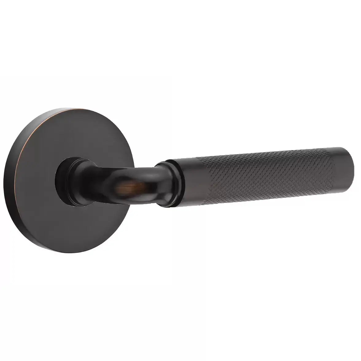 Emtek Knurled Lever with R-Bar Stem and Disk Rose by Emtek