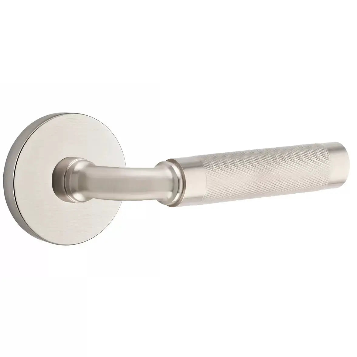 Emtek Knurled Lever with R-Bar Stem and Disk Rose by Emtek
