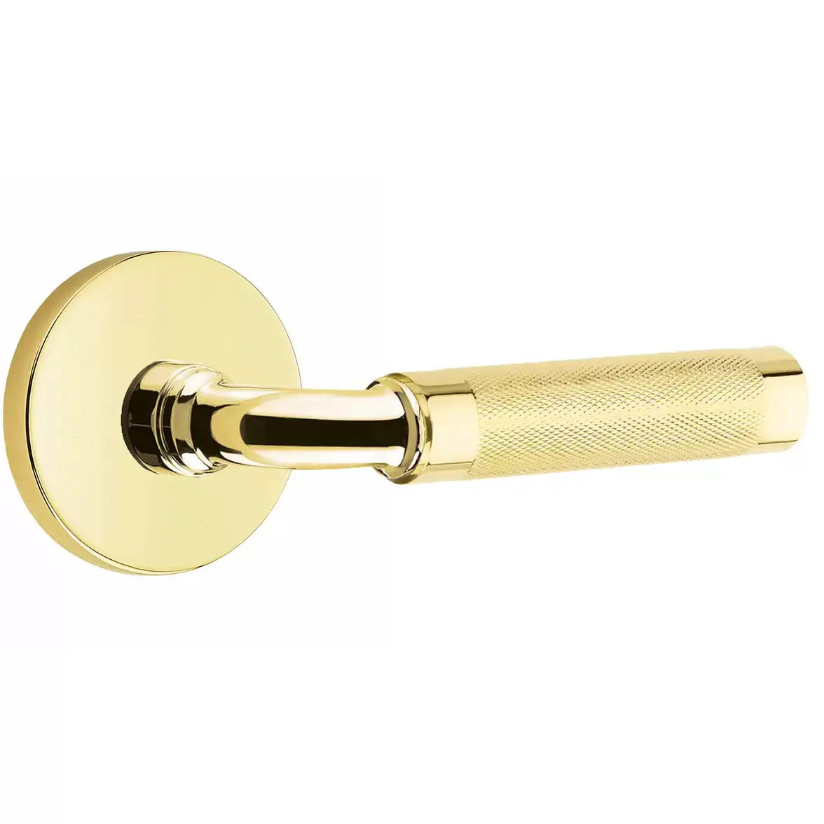 Emtek Knurled Lever with R-Bar Stem and Disk Rose by Emtek