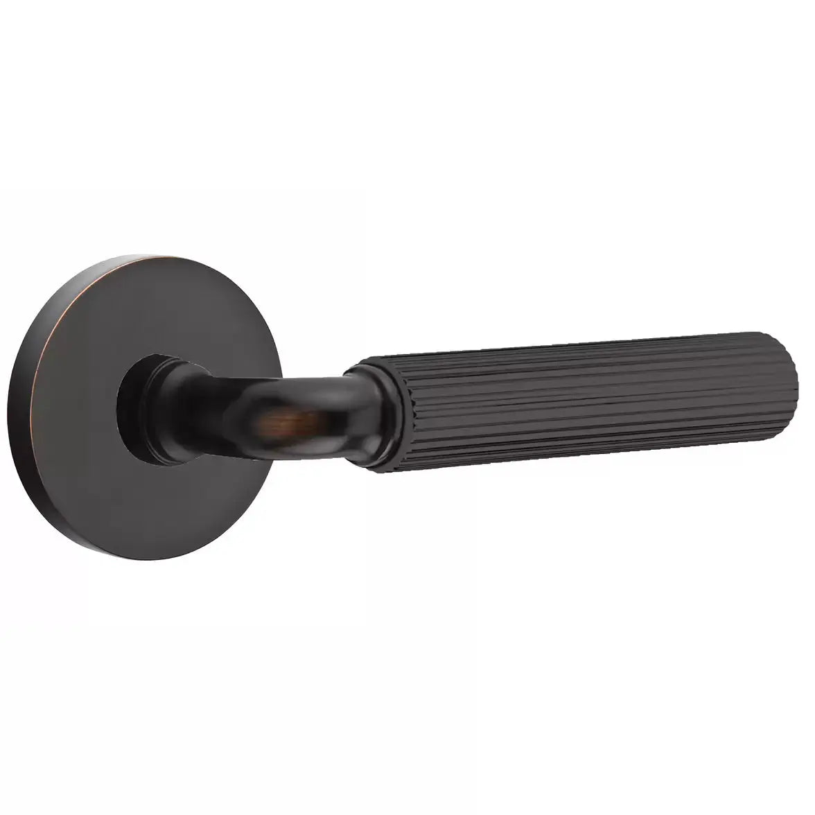 Emtek Straight Knurled Lever with R-Bar Stem and Disk Rose by Emtek