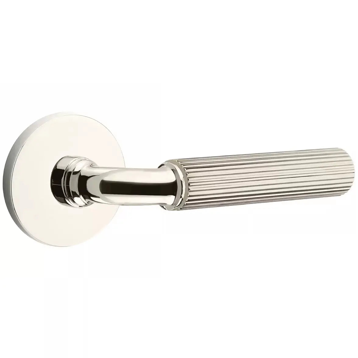 Emtek Straight Knurled Lever with R-Bar Stem and Disk Rose by Emtek