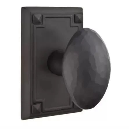 Emtek Hammered Egg Door Knob with Arts and Crafts Rectangular Rose by Emtek