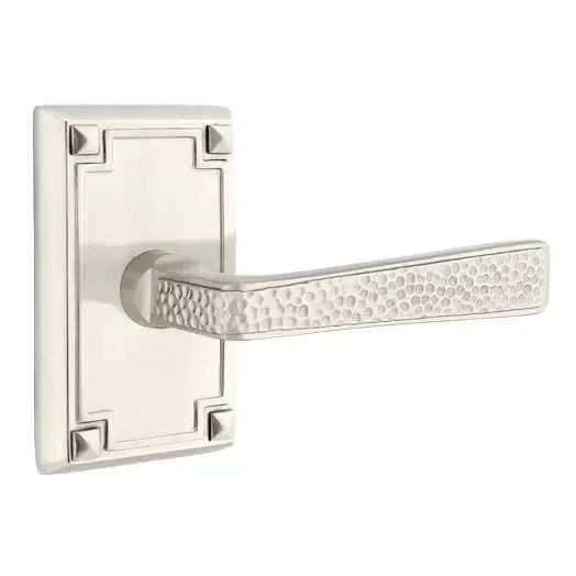 Emtek Hammered Door Lever with Arts and Crafts Rectangular Rose by Emtek