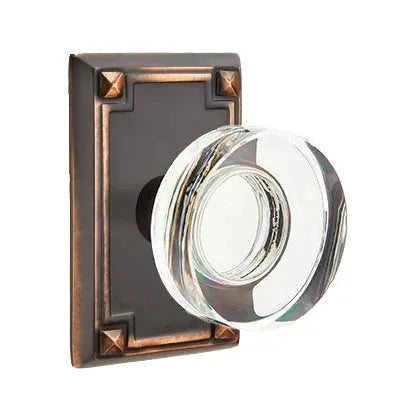 Emtek Modern Disc Glass Door Knob with Arts and Crafts Rectangular Rose by Emtek