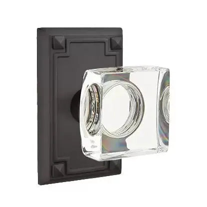 Emtek Modern Square Glass Door Knob with Arts and Crafts Rectangular Rose by Emtek