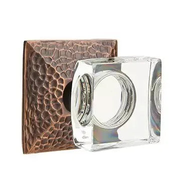 Emtek Modern Square Glass Door Knob with Hammered Rose by Emtek