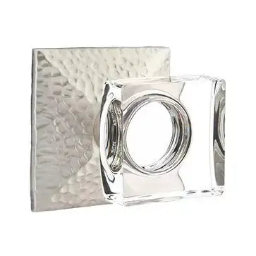 Emtek Modern Square Glass Door Knob with Hammered Rose by Emtek