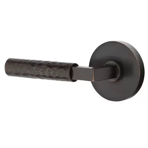 Emtek Hammered Lever with L-Square Stem and Disc Rose by Emtek