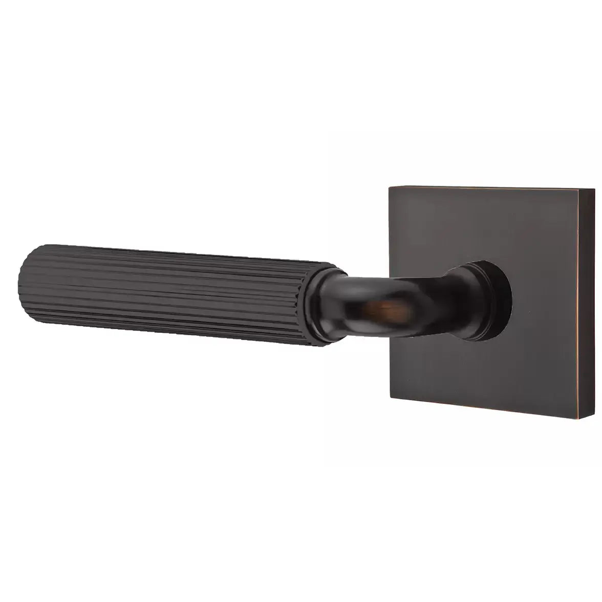 Emtek Straight Knurled Lever with R-Bar Stem and Square Rose by Emtek