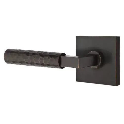 Emtek Hammered Lever with L-Square Stem and Square Rose by Emtek