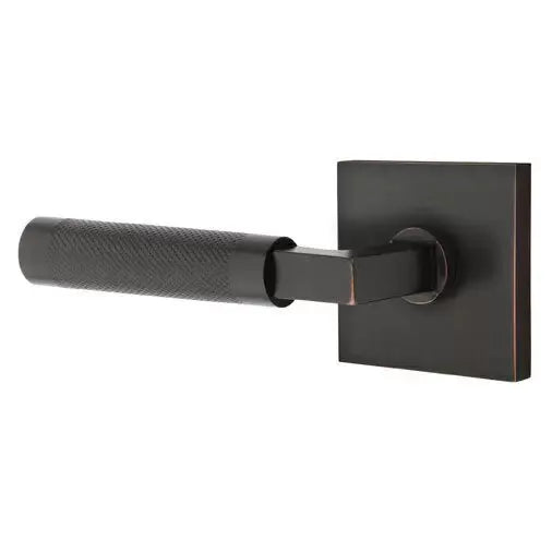 Emtek Knurled Lever with L-Square Stem and Square Rose by Emtek