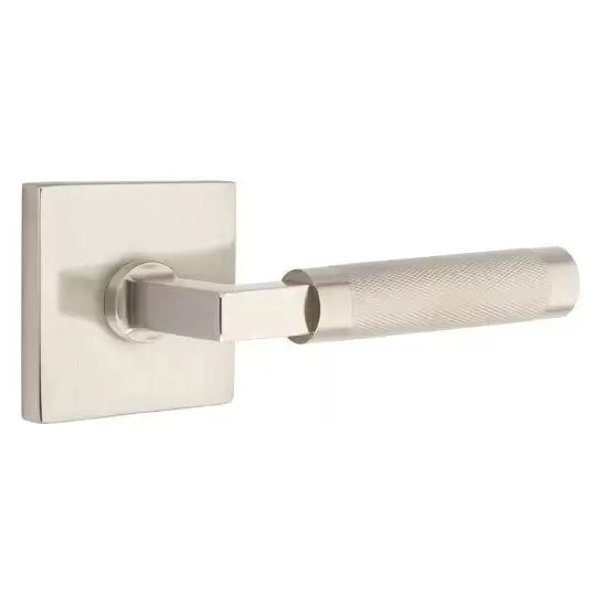 Emtek Knurled Lever with L-Square Stem and Square Rose by Emtek