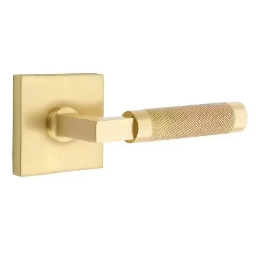 Emtek Knurled Lever with L-Square Stem and Square Rose by Emtek