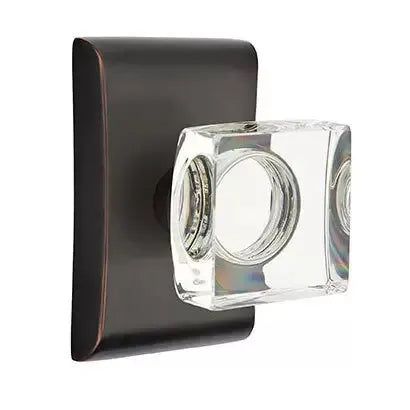 Emtek Modern Square Glass Door Knob with Neos Rose by Emtek