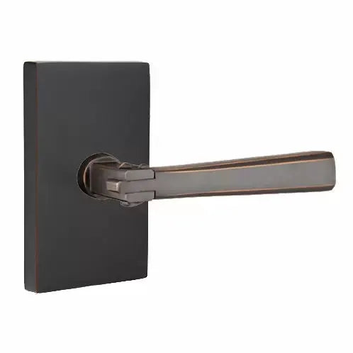 Emtek Arts and Crafts Door Lever with Modern Rectangular Rose by Emtek