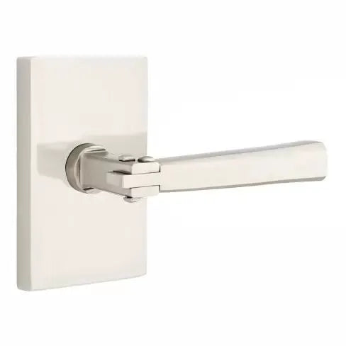 Emtek Arts and Crafts Door Lever with Modern Rectangular Rose by Emtek