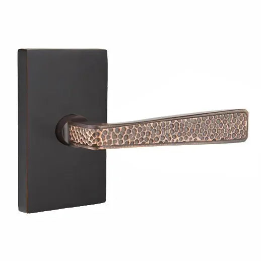 Emtek Hammered Door Lever with Modern Rectangular Rose by Emtek