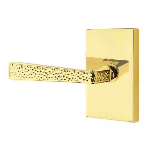 Emtek Hammered Door Lever with Modern Rectangular Rose by Emtek
