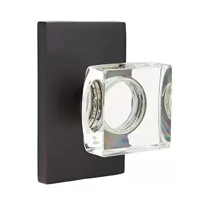 Emtek Modern Square Glass Door Knob with Modern Rectangular Rose by Emtek