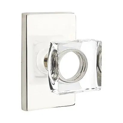 Emtek Modern Square Glass Door Knob with Modern Rectangular Rose by Emtek