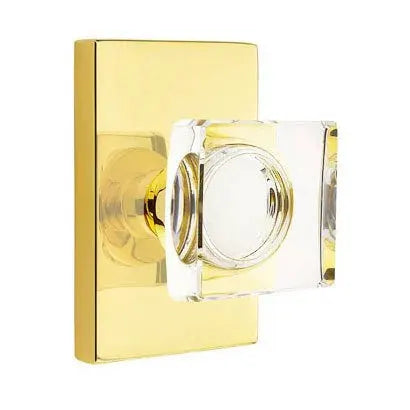 Emtek Modern Square Glass Door Knob with Modern Rectangular Rose by Emtek