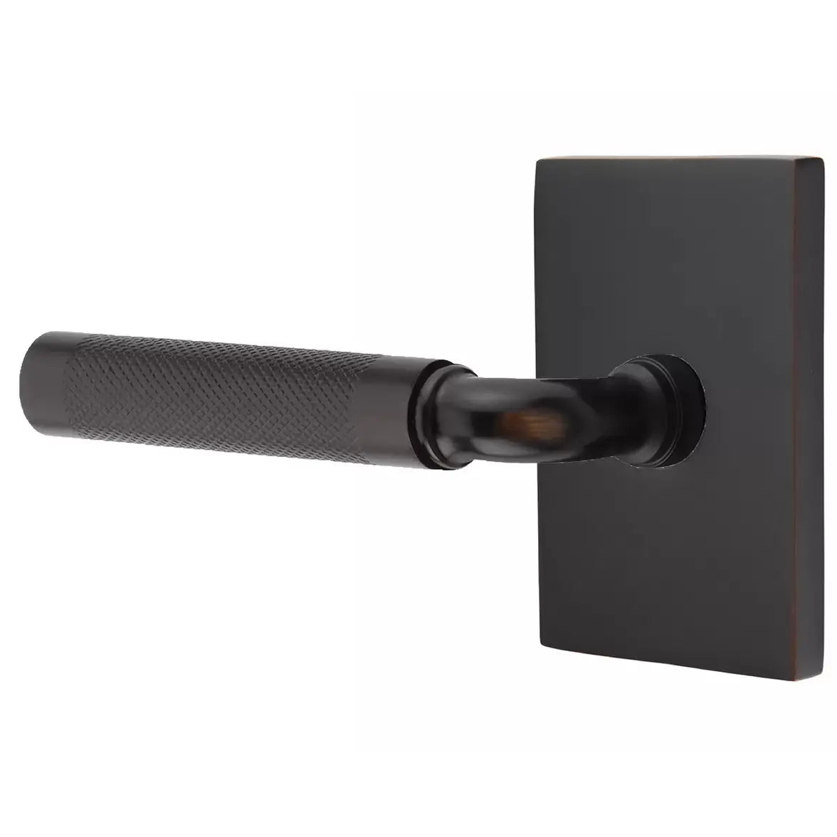 Emtek Knurled Lever with R-Bar Stem and Modern Rectangular Rose by Emtek