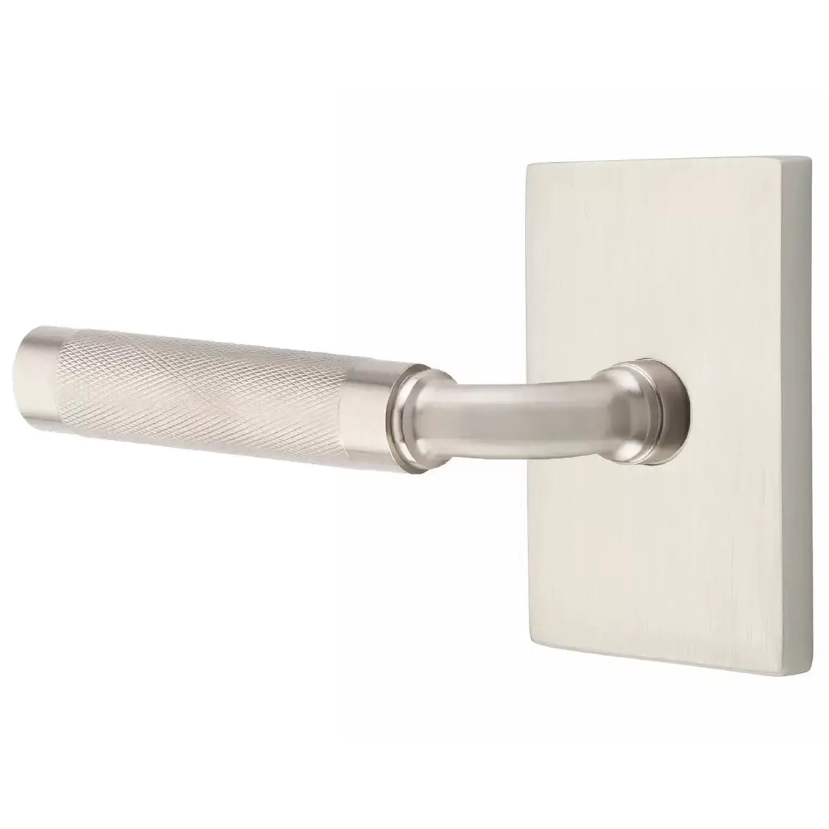 Emtek Knurled Lever with R-Bar Stem and Modern Rectangular Rose by Emtek