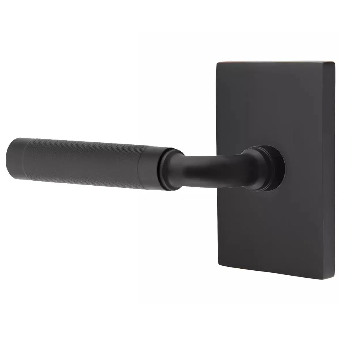 Emtek Knurled Lever with R-Bar Stem and Modern Rectangular Rose by Emtek