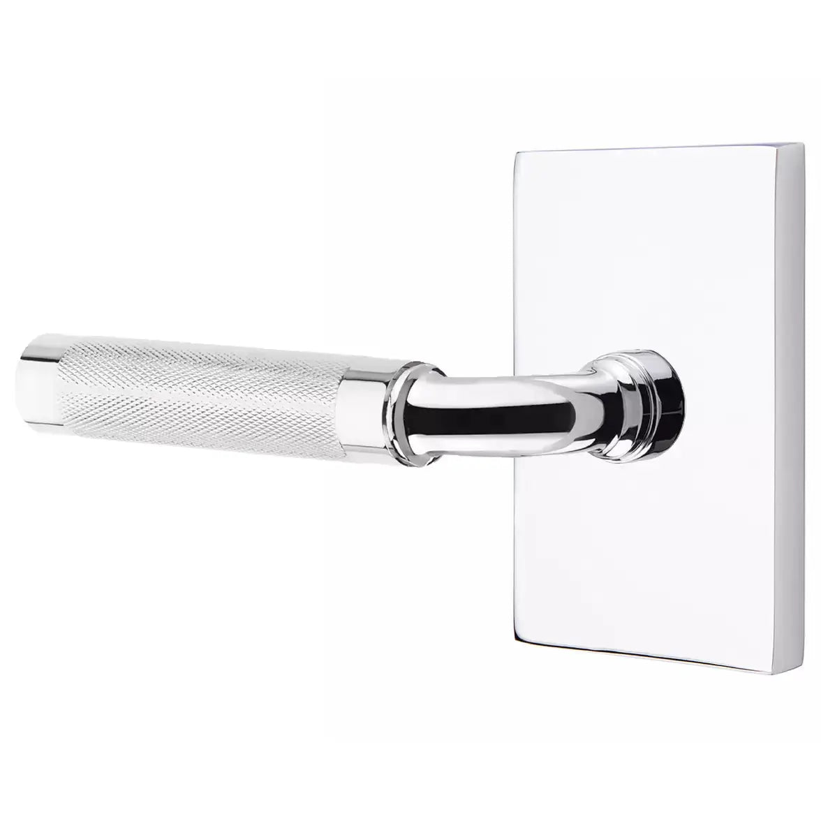 Emtek Knurled Lever with R-Bar Stem and Modern Rectangular Rose by Emtek