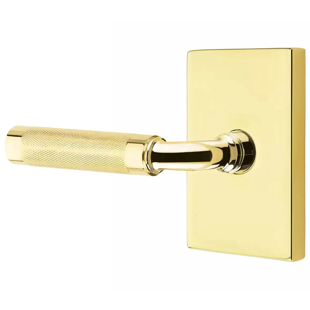 Emtek Knurled Lever with R-Bar Stem and Modern Rectangular Rose by Emtek