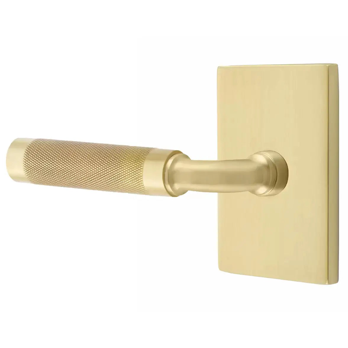 Emtek Knurled Lever with R-Bar Stem and Modern Rectangular Rose by Emtek