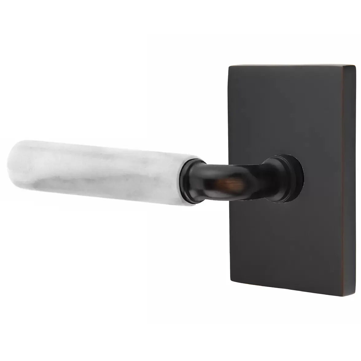 Emtek White Marble Lever with R-Bar Stem and Modern Rectangular Rose by Emtek