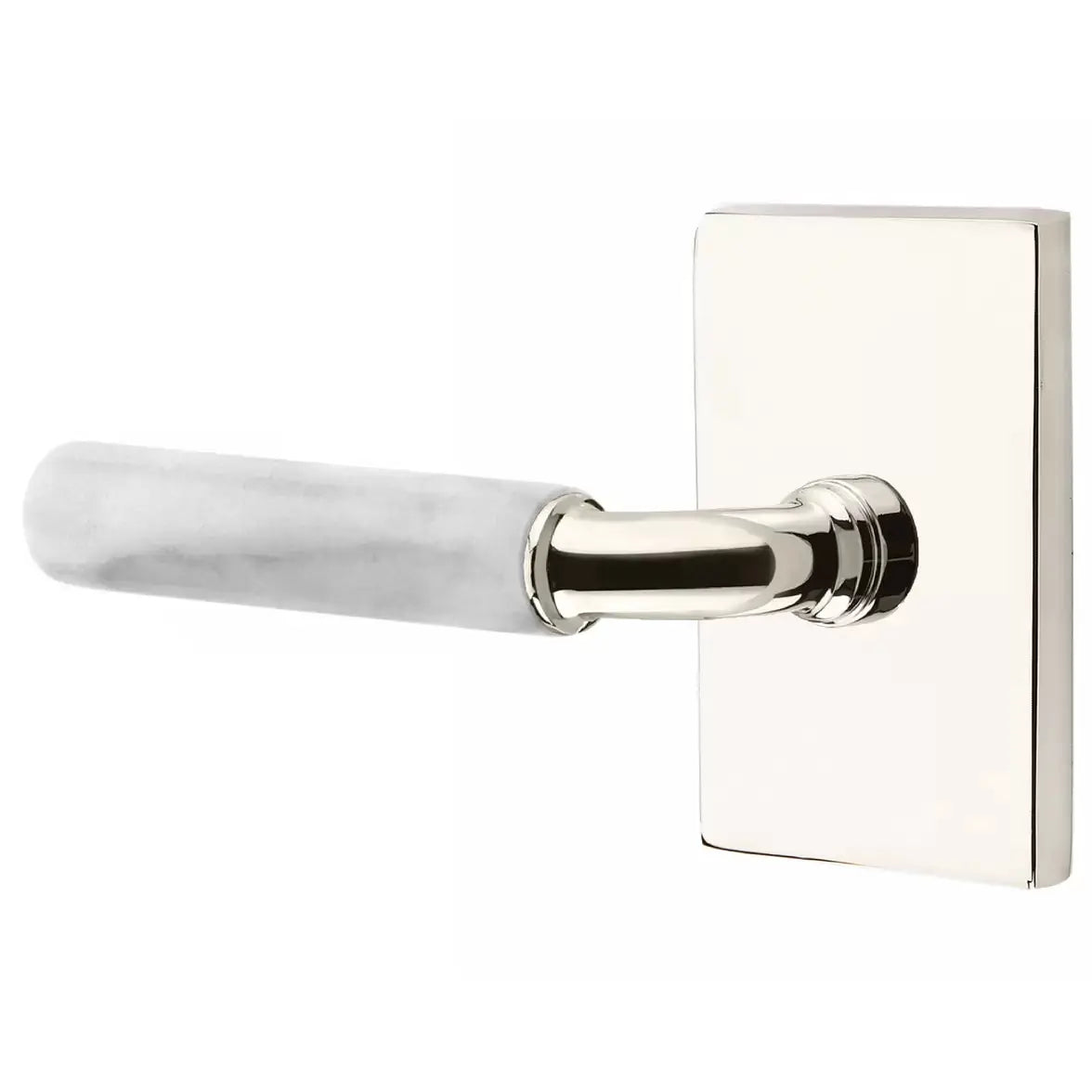 Emtek White Marble Lever with R-Bar Stem and Modern Rectangular Rose by Emtek