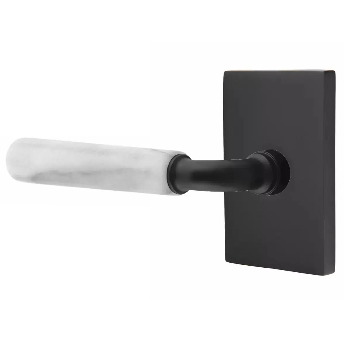 Emtek White Marble Lever with R-Bar Stem and Modern Rectangular Rose by Emtek