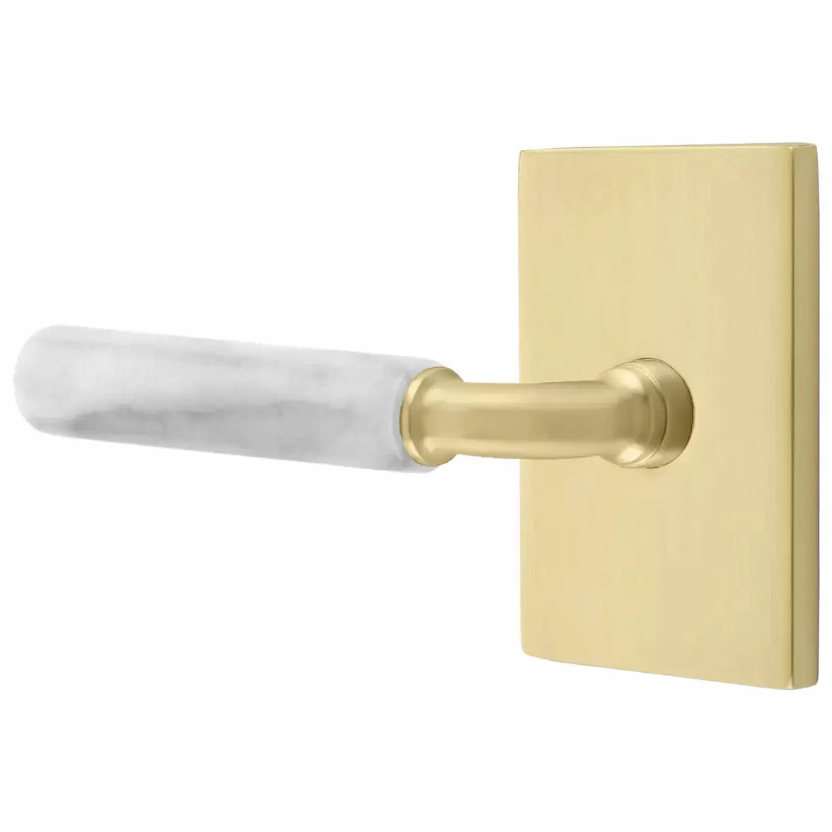Emtek White Marble Lever with R-Bar Stem and Modern Rectangular Rose by Emtek