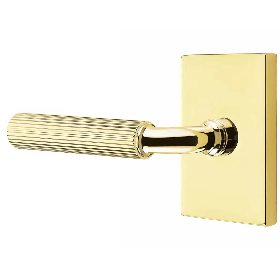 Emtek Straight Knurled Lever with R-Bar Stem and Modern Rectangular Rose by Emtek