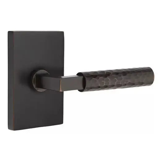 Emtek Hammered Lever with L-Square Stem and Modern Rectangular Rose by Emtek
