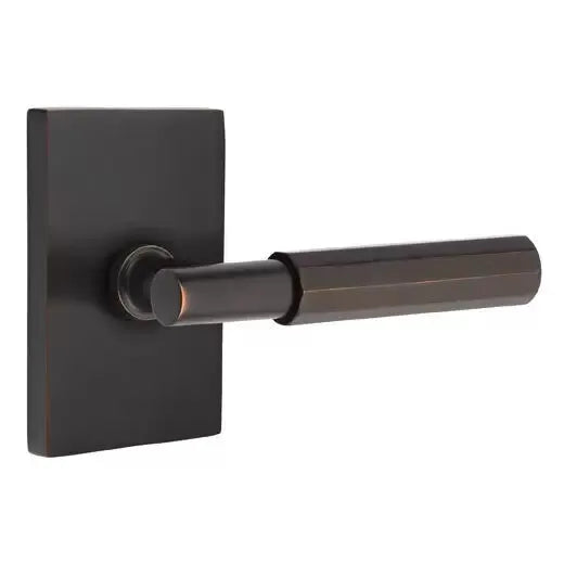 Emtek Faceted Lever with T-Bar Stem and Modern Rectangular Rose by Emtek