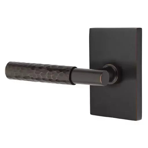 Emtek Hammered Lever with T-Bar Stem and Modern Rectangular Rose by Emtek