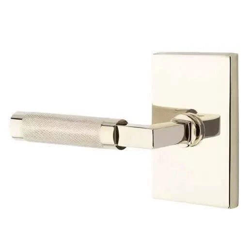 Emtek Knurled Lever with L-Square Stem and Modern Rectangular Rose by Emtek