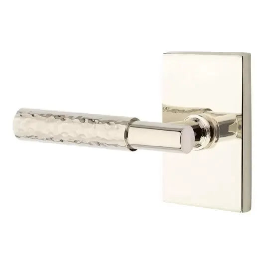 Emtek Hammered Lever with T-Bar Stem and Modern Rectangular Rose by Emtek