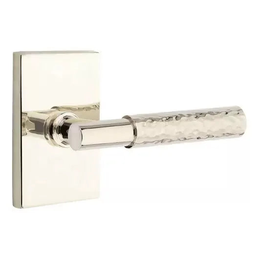Emtek Hammered Lever with T-Bar Stem and Modern Rectangular Rose by Emtek