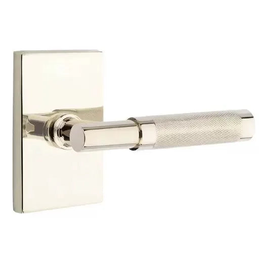Emtek Knurled Lever with T-Bar Stem and Modern Rectangular Rose by Emtek