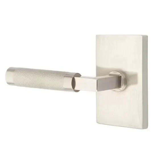 Emtek Knurled Lever with L-Square Stem and Modern Rectangular Rose by Emtek